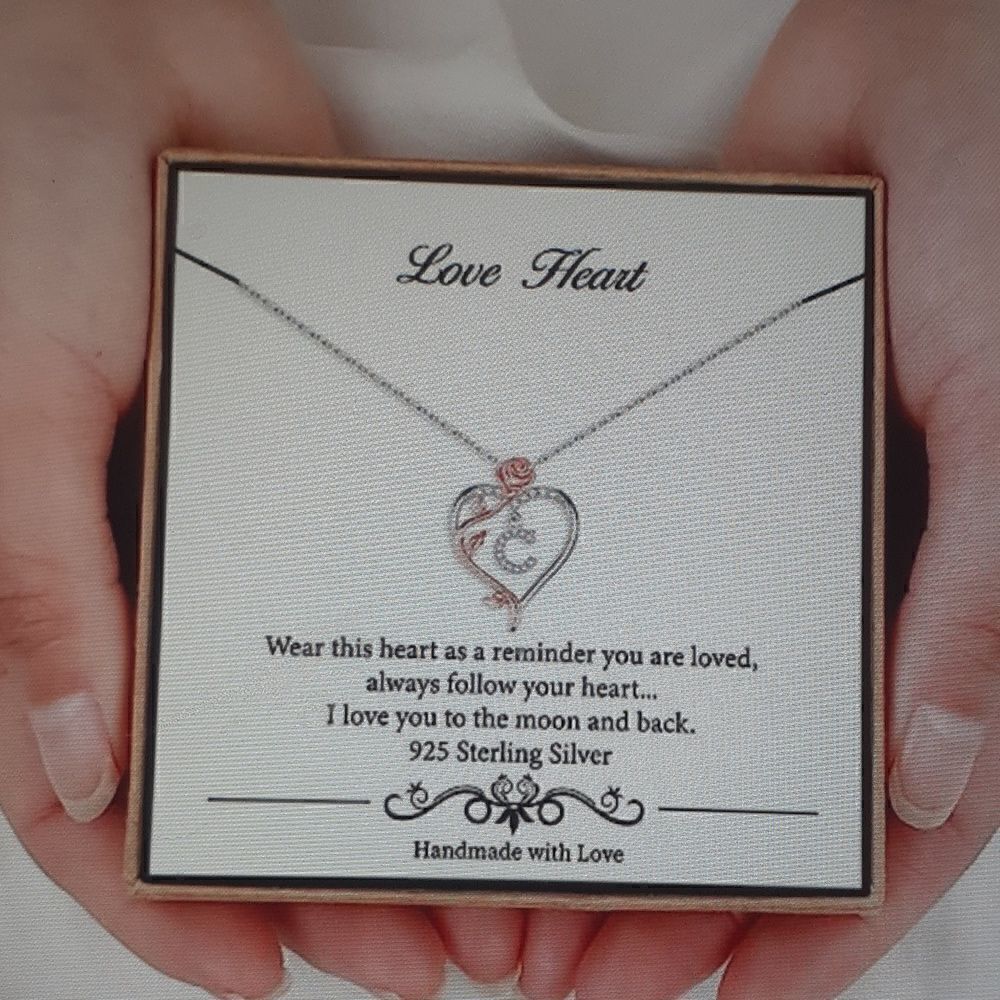S925 Initial C Rose Heart Love Necklace IEFIL New In Box‎
